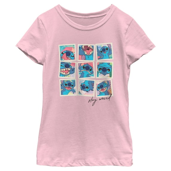 Girl's Lilo & Stitch Stay Weird Portraits Graphic Tee Light Pink Large