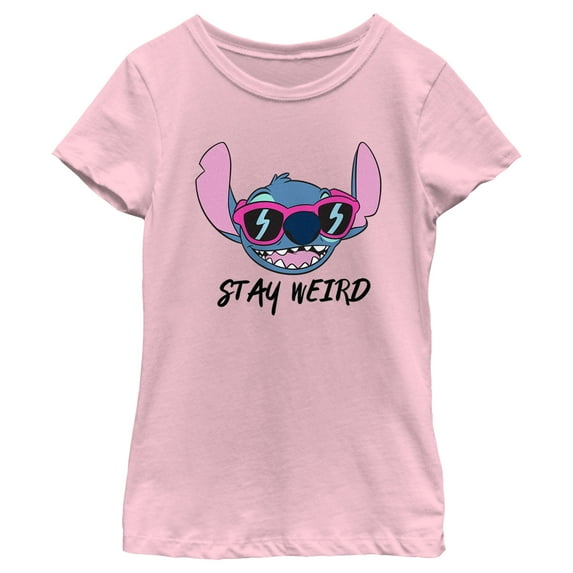 Girl's Lilo & Stitch Stay Weird Sunglasses Stitch Graphic Tee Light Pink Medium