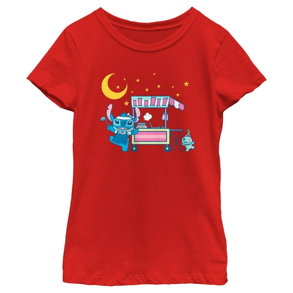 Girl's Lilo & Stitch Street Food Stitch Graphic Tee Red Small