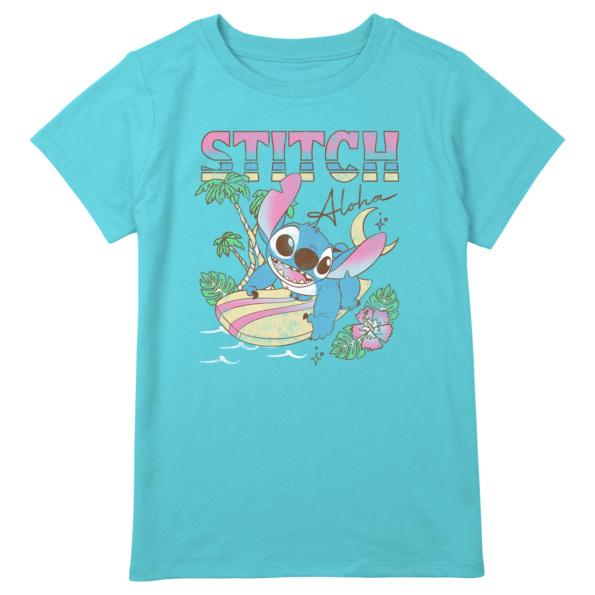 Girl's Lilo & Stitch Surfing Stitch Graphic Tee Blue XX Large Plus