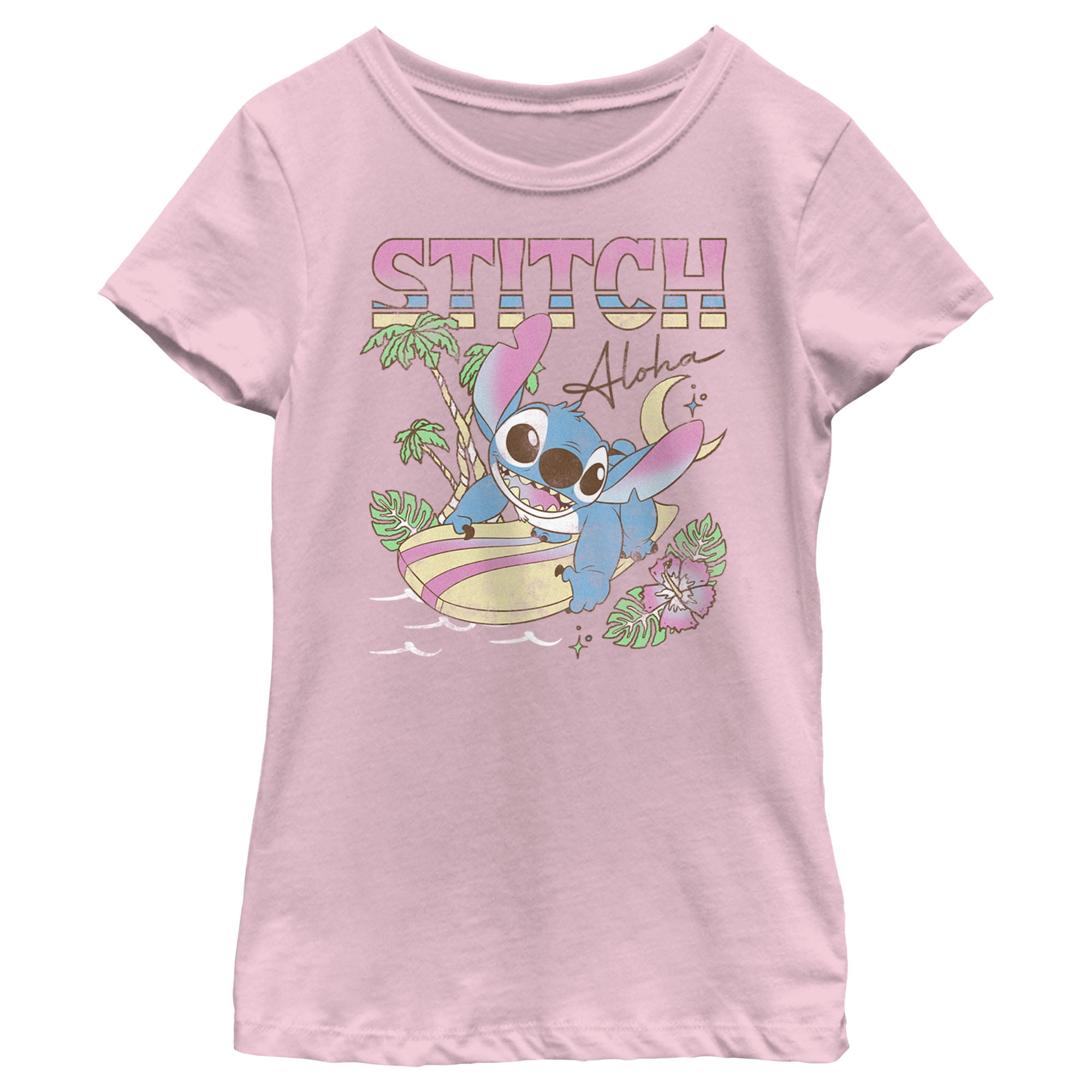 Disney Lilo & Stitch Girl's Hawaiian Surfing Stitch Graphic Tee
