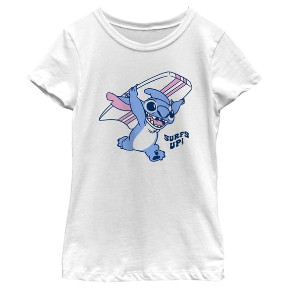 Girl's Lilo & Stitch Surfs Up Stitch Graphic Tee White Medium