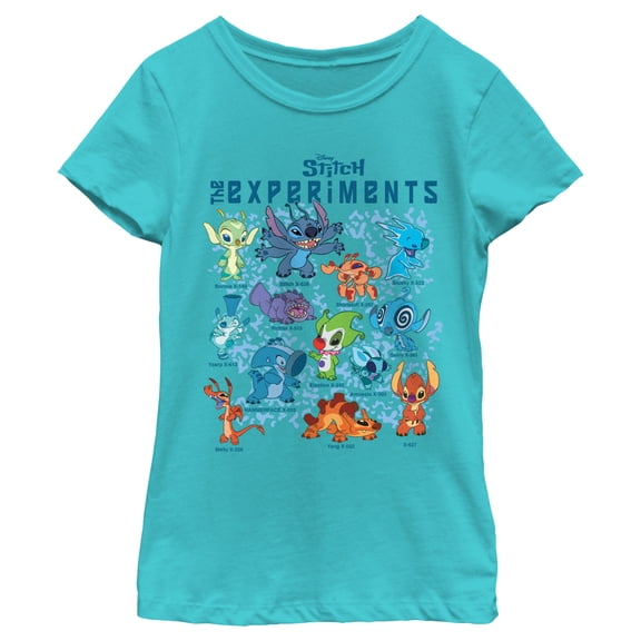 Girl's Lilo & Stitch The Experiments Portraits Graphic Tee Tahiti Blue Medium
