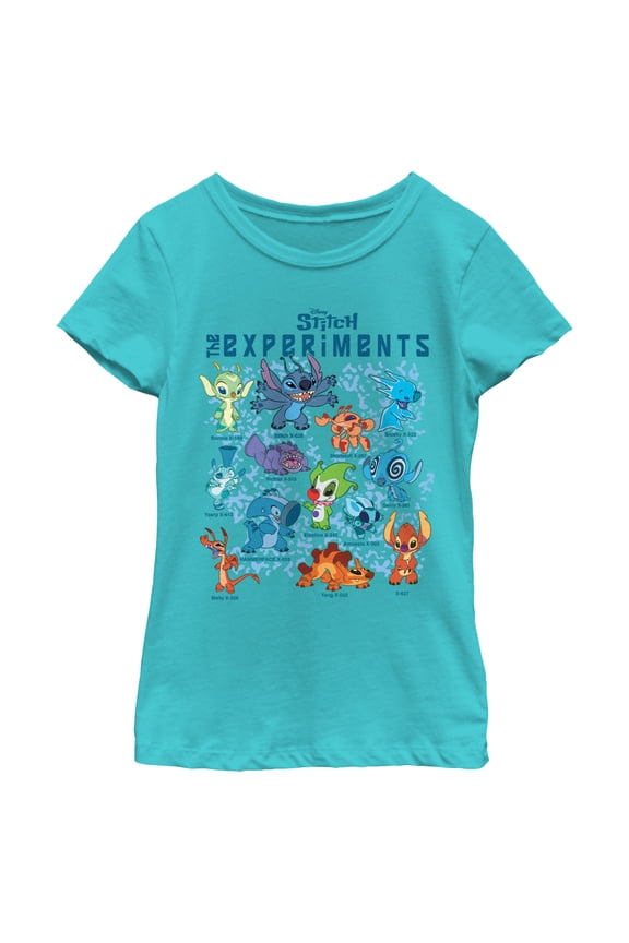 Girl's Lilo & Stitch The Experiments Portraits Graphic Tee Tahiti Blue Medium