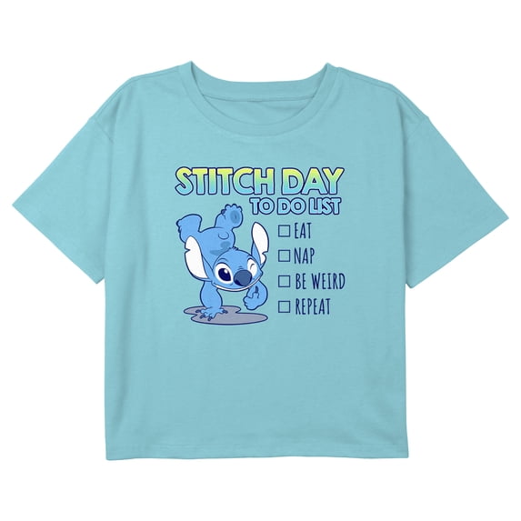 Girl's Lilo & Stitch To Do Check List Graphic Cropped T-Shirt Blue X Large
