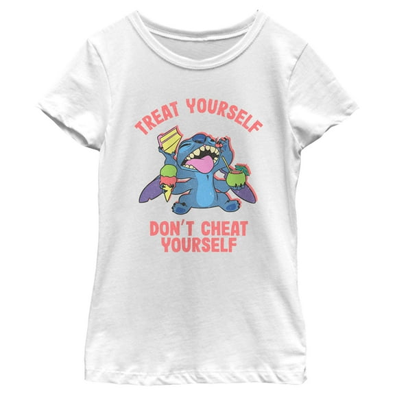 Girl's Lilo & Stitch Treat Yourself Stitch  Graphic Tee White Small