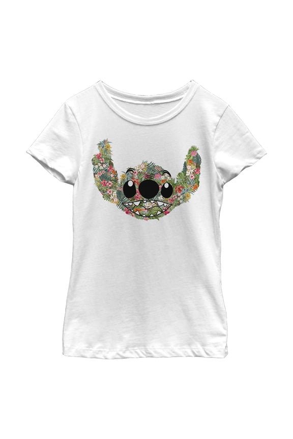 Girl's Lilo & Stitch Tropical Flower Big Face Graphic Tee White Medium