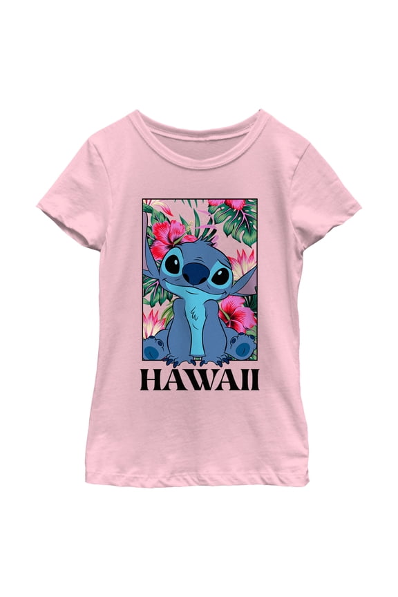 Girl's Lilo & Stitch Tropical Hawaii Poster Graphic Tee Light Pink Medium