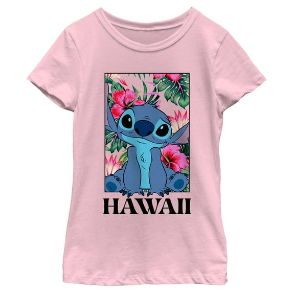 Girl's Lilo & Stitch Tropical Hawaii Poster Graphic Tee Light Pink X Large