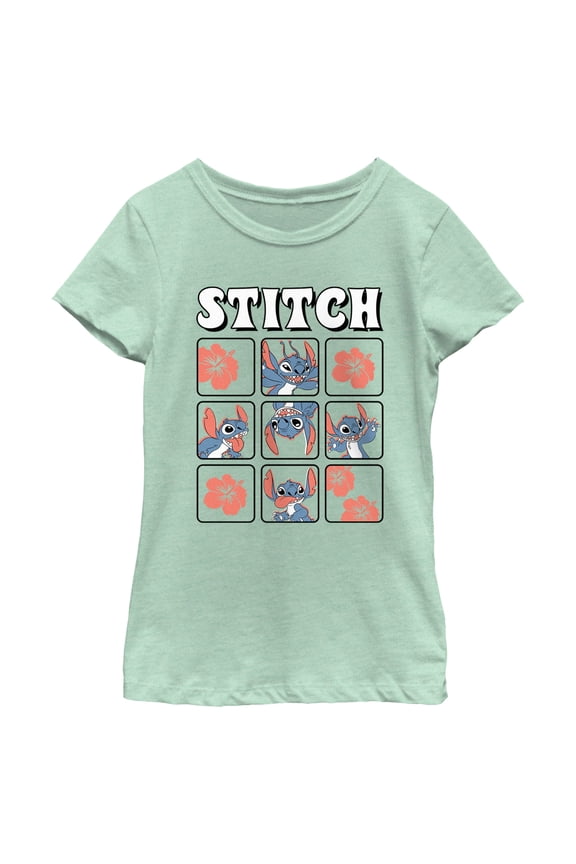 Girl's Lilo & Stitch Tropical Portraits  Graphic Tee Mint X Large