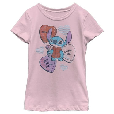 Girl's Lilo & Stitch Valentine's Day Candy Hearts  Graphic Tee Light Pink X Large
