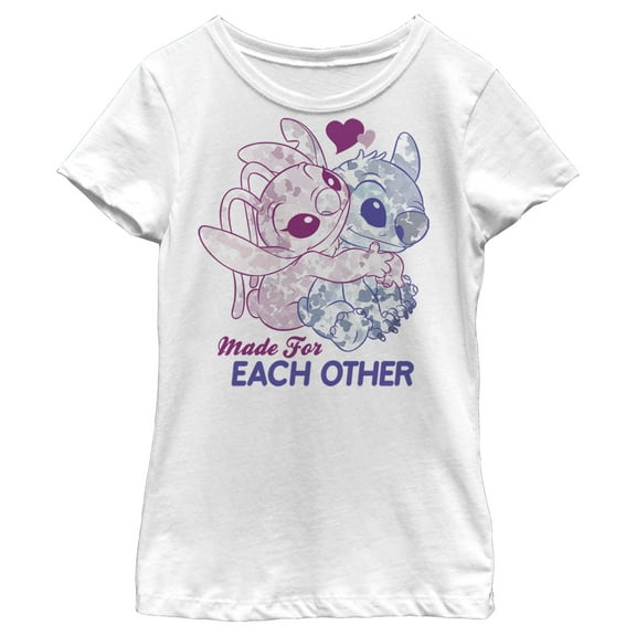 Girl's Lilo & Stitch Valentine's Day Made For Each Other Graphic Tee White Small