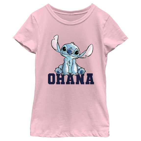 Girl's Lilo & Stitch Watercolor Ohana  Graphic Tee Light Pink Medium