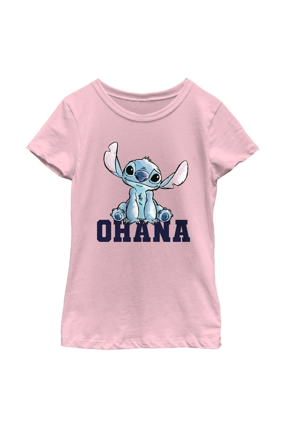 Girl's Lilo & Stitch Watercolor Ohana  Graphic Tee Light Pink X Large