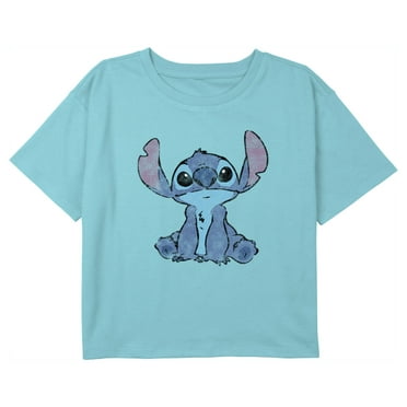 Girl's Lilo & Stitch Watercolor Stitch Crop Graphic Tee Blue Large