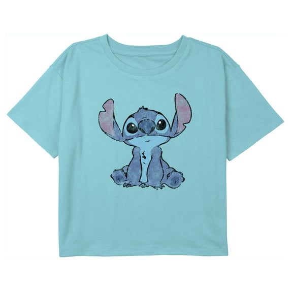 Girl's Lilo & Stitch Watercolor Stitch Graphic Cropped T-Shirt Blue X Small