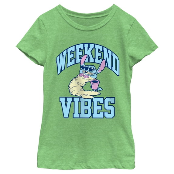 Girl's Lilo & Stitch Weekend Vibes Graphic Tee Green Apple Large