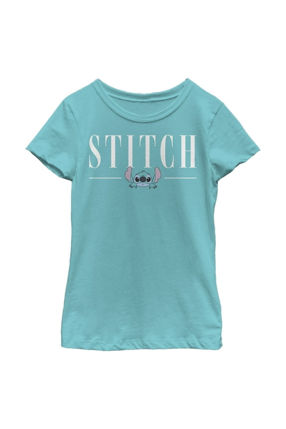Girl's Lilo & Stitch White Script Face Graphic Tee Tahiti Blue Medium