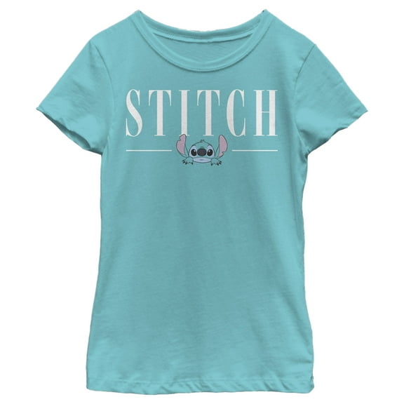 Girl's Lilo & Stitch White Script Face Graphic Tee Tahiti Blue X Large