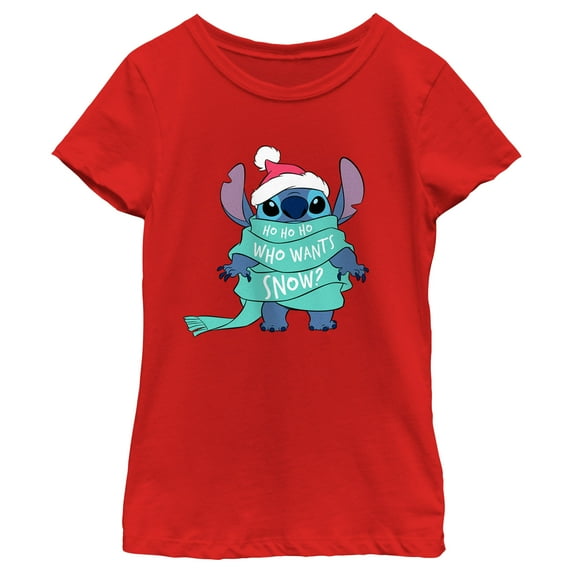 Girl's Lilo & Stitch Who Wants Snow? Graphic Tee Red Medium