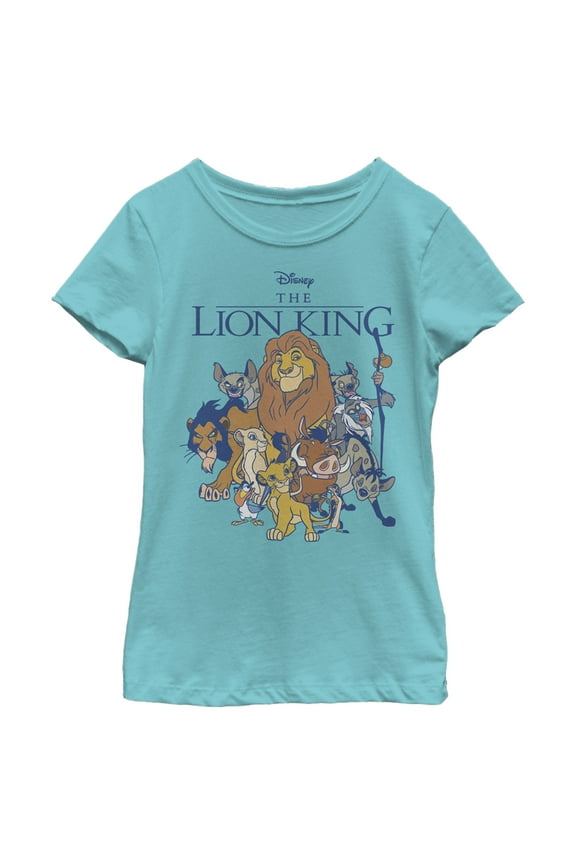 Girl's Lion King Character Group Shot  Graphic Tee Tahiti Blue Medium