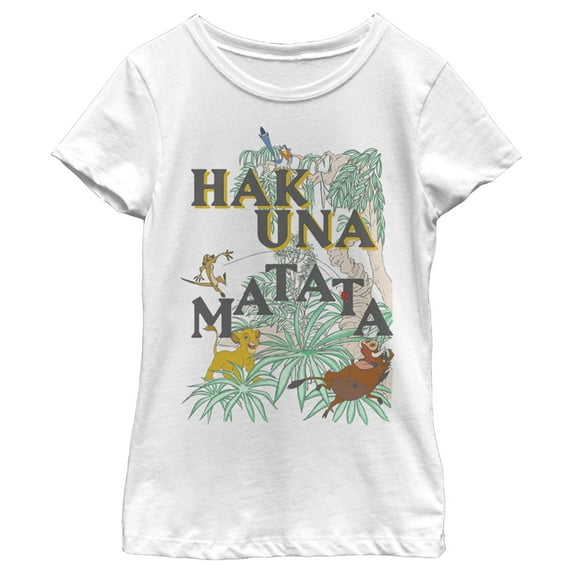 Girl's Lion King Hakuna Matata Colorful Oasis Graphic Tee White Small