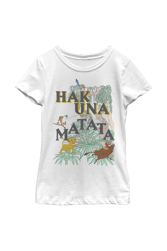 Girl's Lion King Hakuna Matata Colorful Oasis Graphic Tee White Small