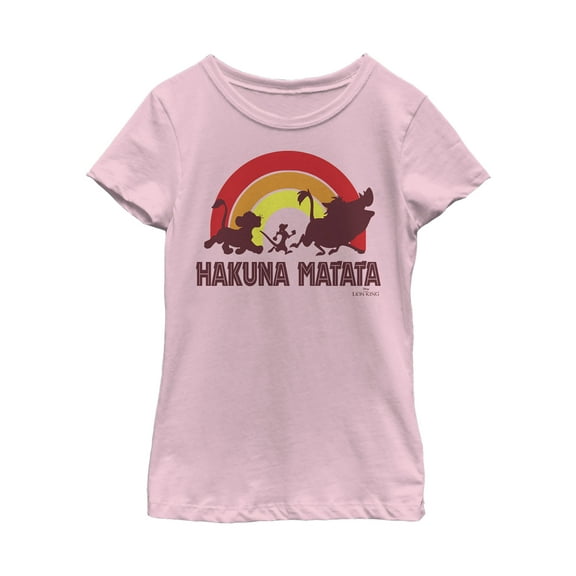 Girl's Lion King Hakuna Matata Rainbow Graphic Tee Light Pink Medium
