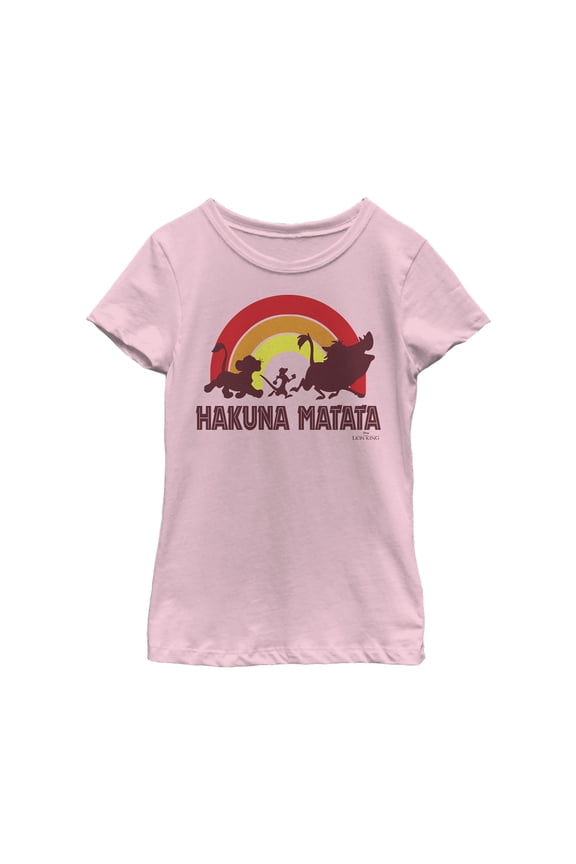 Girl's Lion King Hakuna Matata Rainbow Graphic Tee Light Pink Medium