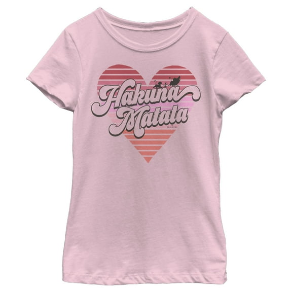 Girl's Lion King Hakuna Matata Stripe Heart  Graphic Tee Light Pink X Large