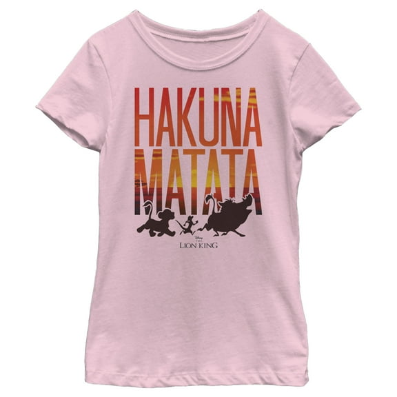 Girl's Lion King Hakuna Matata Sunset  Graphic Tee Light Pink Medium