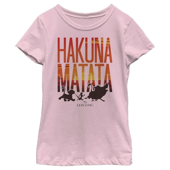 Girl's Lion King Hakuna Matata Sunset Graphic Tee Light Pink Small