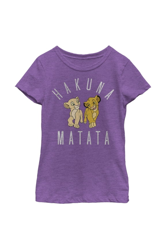 Girl's Lion King Nala and Simba Distressed Graphic Tee Purple Berry Medium