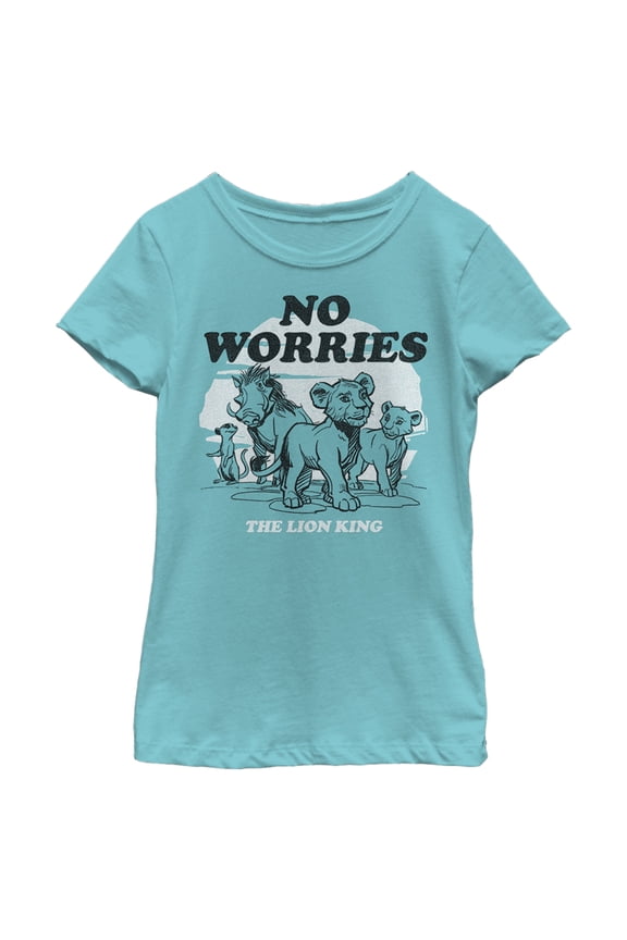 Girl's Lion King No Worries Cartoon Graphic Tee Tahiti Blue Medium