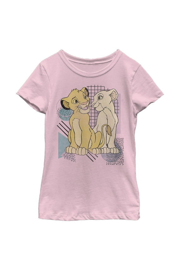 Girl's Lion King Retro Cub Love Graphic Tee Light Pink Small