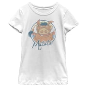 Girl's Lion King Retro Matata Pumbaa Graphic Tee White X Large