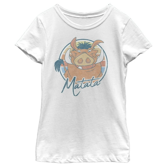 Girl's Lion King Retro Matata Pumbaa Graphic Tee White X Large