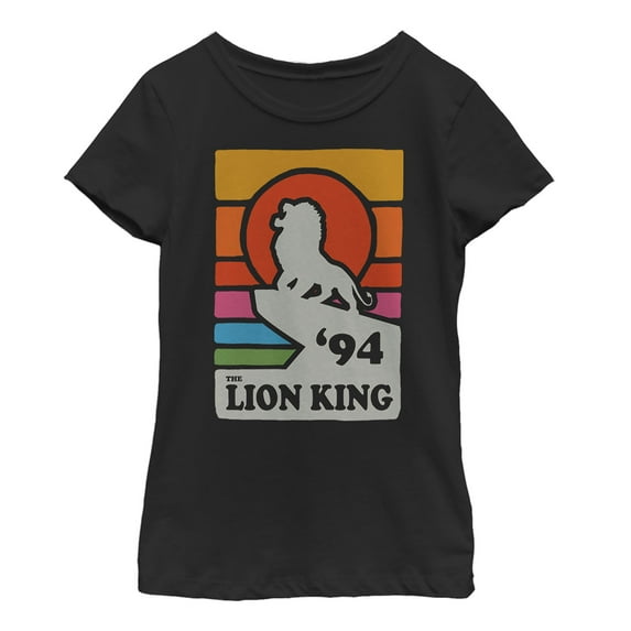 Girl's Lion King Retro Rainbow '94 Silhouette Graphic Tee Black Large