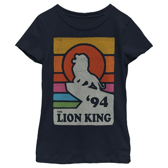Girl's Lion King Retro Rainbow '94 Silhouette Graphic Tee Navy Blue Medium