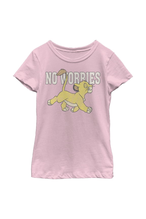 Girl's Lion King Simba No Worries Distressed  Graphic Tee Light Pink Large