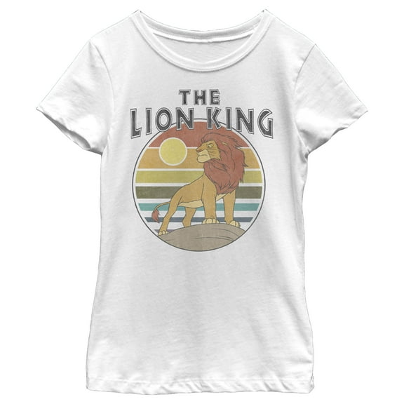 Girl's Lion King Simba Retro Rainbow  Graphic Tee White Large