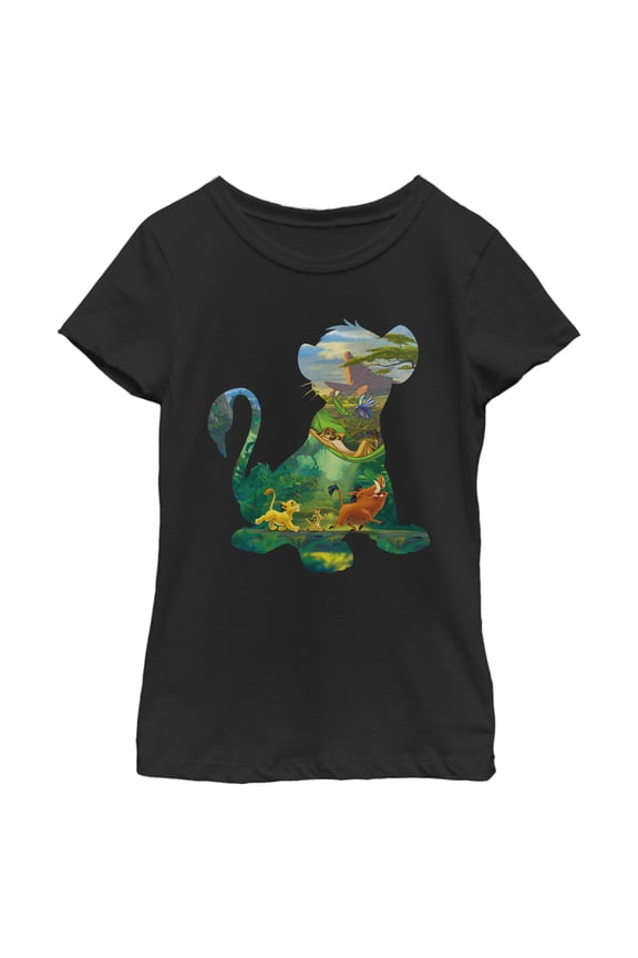 Girl's Lion King Simba Silhouette Pride Rock  Graphic Tee Black Large
