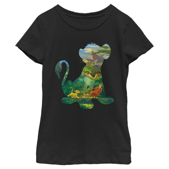 Girl's Lion King Simba Silhouette Pride Rock Graphic Tee Black Medium