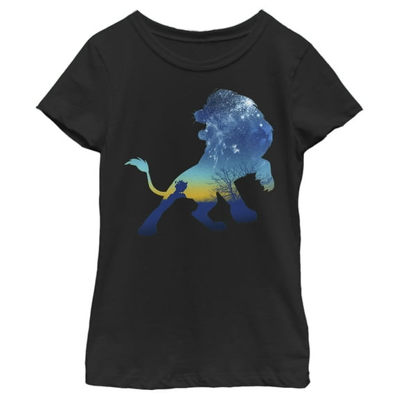 Girl's Lion King Simba Sky Silhouette  Graphic Tee Black Small