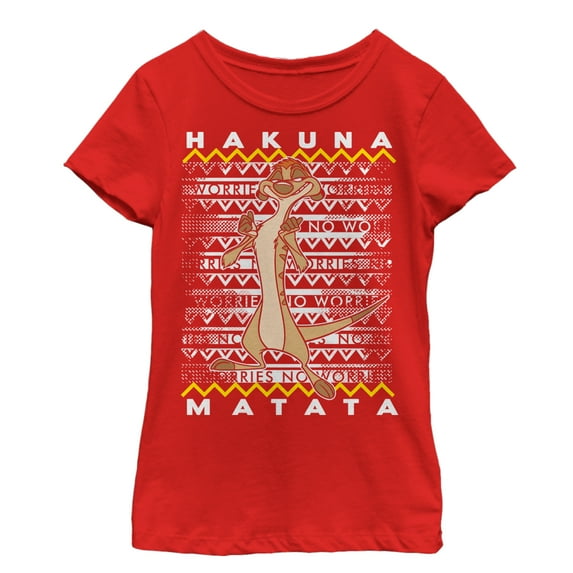 Girl's Lion King Timon Diagonal Stripe Graphic Tee Red Small