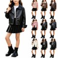 thumbnail image 1 of Girl's Long Sleeve PU Leather Jacket Children's Solid Color Solid Color Zipper Leather Jacket Fall Casual Outdoor Jacket 1-13 Years, 1 of 9