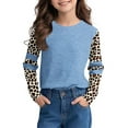 thumbnail image 1 of Girl's Long Sleeve Tops Leopard Patchwork Polyester Soft T-shirts Spring Casual Crewneck Pullover Tees (7 Years, Light Blue), 1 of 6