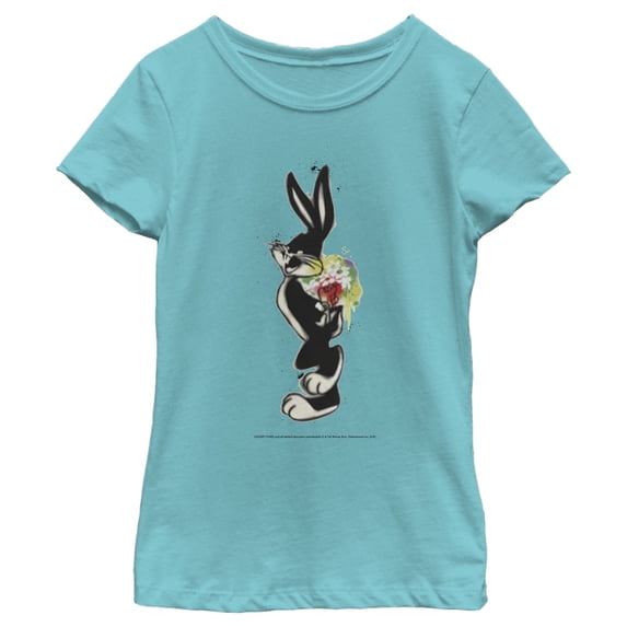 Girl's Looney Tunes Bugs Bunny Floral Spray Paint Portrait Graphic Tee Tahiti Blue X Large