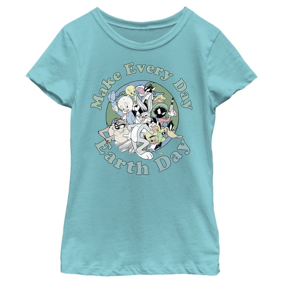 Girl's Looney Tunes Every Day Is Earth Day Gang Graphic Tee Tahiti Blue Small