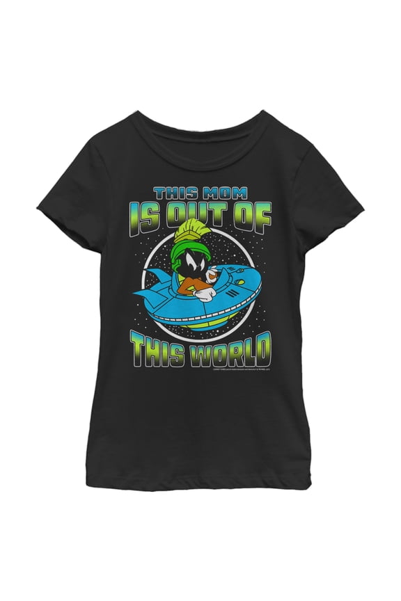 Girl's Looney Tunes Mother's Day Marvin the Martian This Mom is Out of This World  Graphic Tee Black X Small